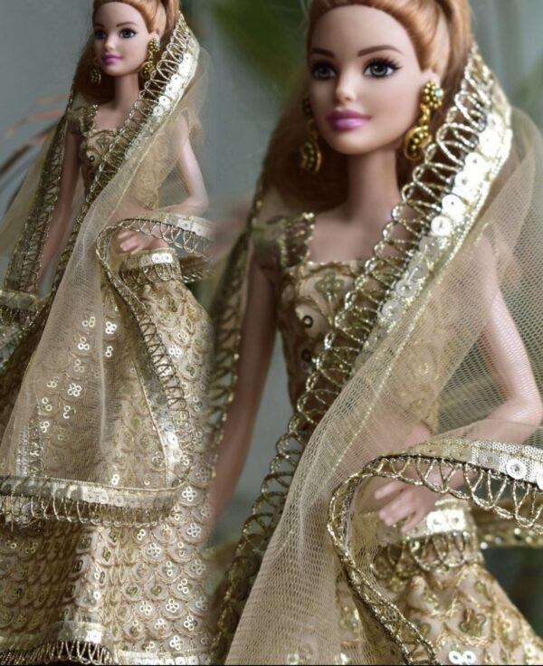 Sparkly golden lehenga for Barbie doll