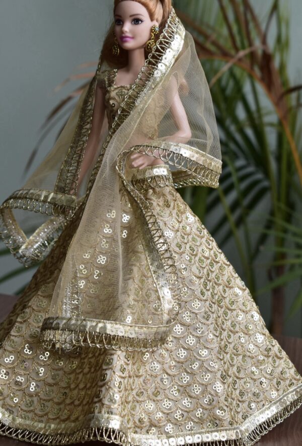 Sparkly golden lehenga for Barbie doll