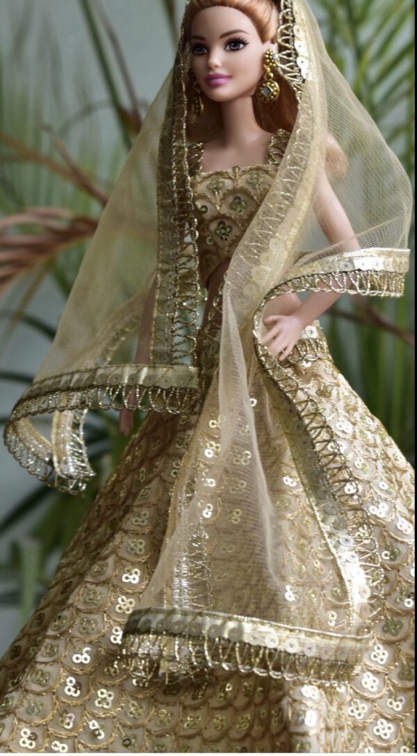 Sparkly golden lehenga for Barbie doll