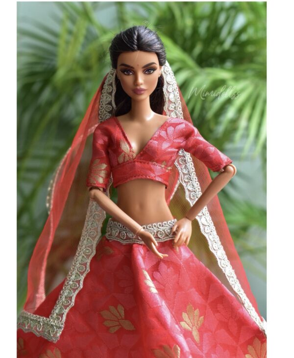 Red festive lehenga for Barbie doll