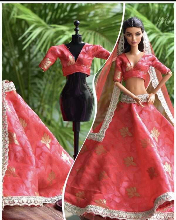 Red festive lehenga for Barbie doll