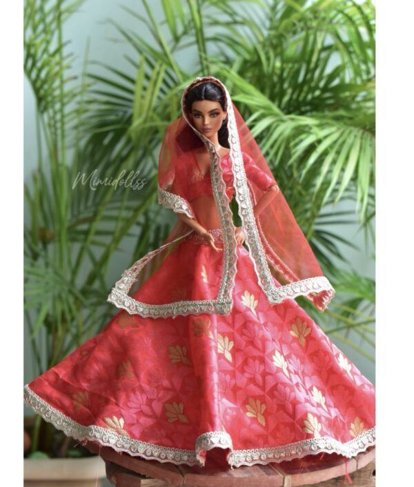 Red festive lehenga for Barbie doll