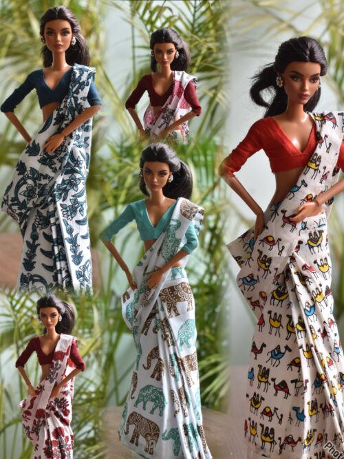 created-by-photogrid-336 A set of 5 cotton sarees with accessories for Barbie doll