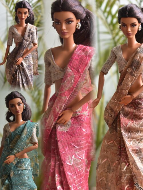 created-by-photogrid-338 A set of 4 sarees for Barbie doll with jewellery