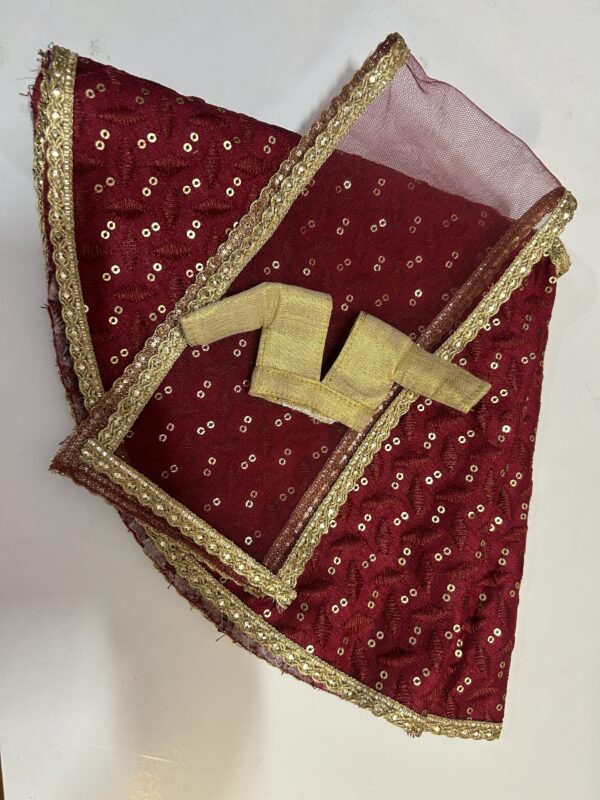 Maroon embroidered lehenga with accessories for doll