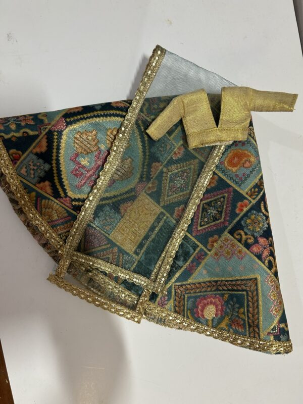 Printed Banarasi silk lehenga with accessories for doll