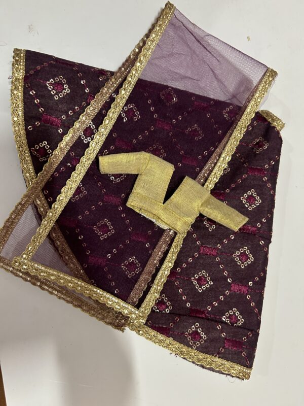 Embroidered wine lehenga with accessories for doll