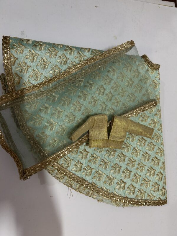 Light embroidered turquoise lehenga with accessories for doll