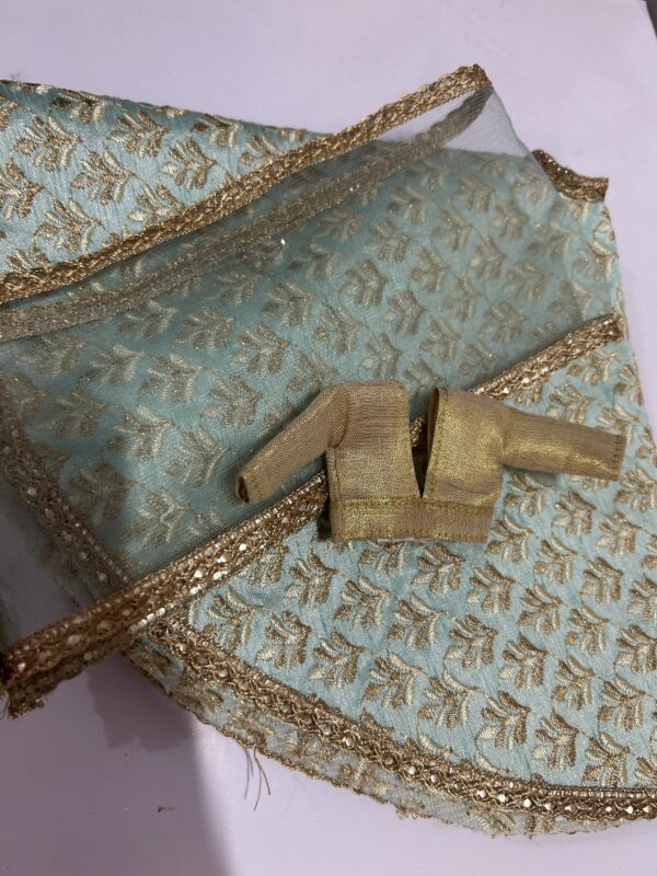 Light embroidered turquoise lehenga with accessories for doll