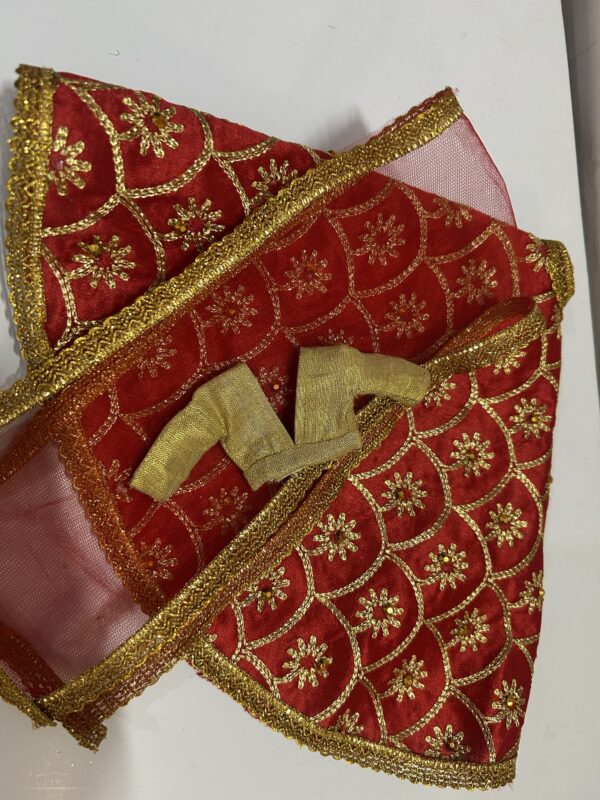 Red bridal lehenga with accessories for doll