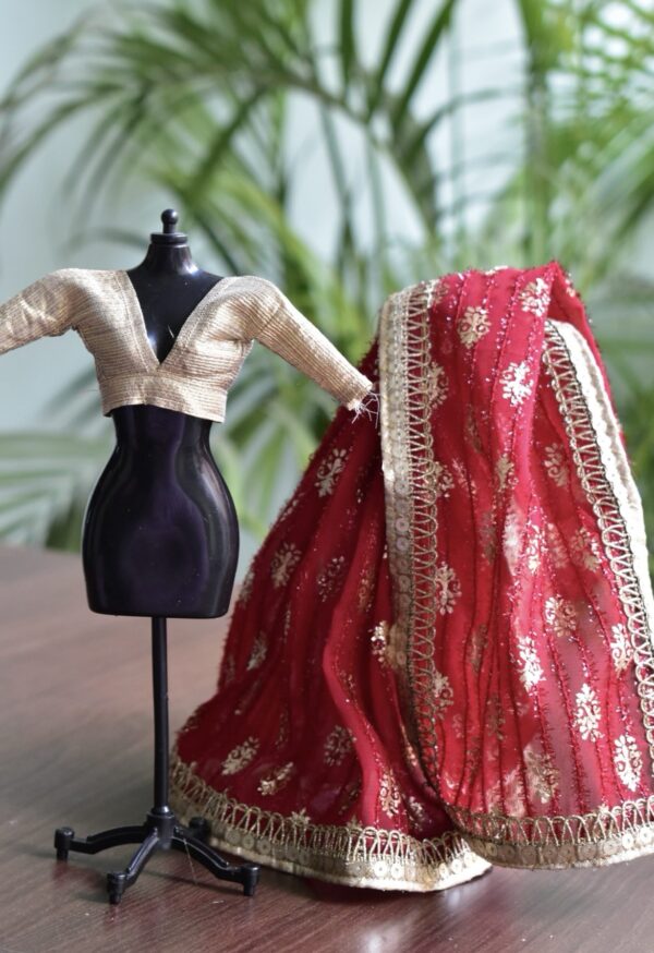 Maroon bridal saree for Barbie doll