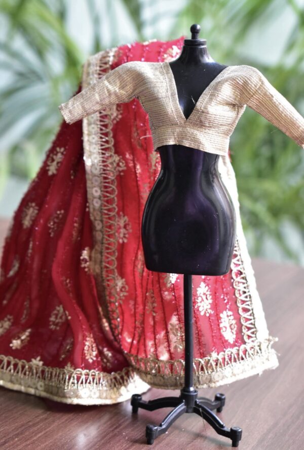 Maroon bridal saree for Barbie doll