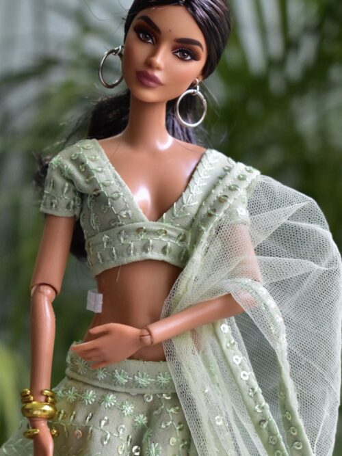 Embroidered Pastel green lehenga for Barbie doll