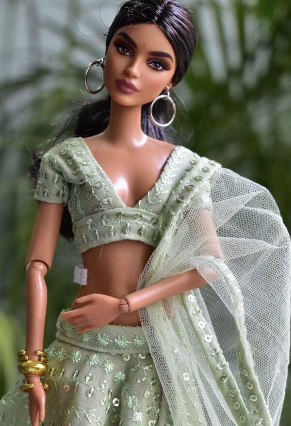 Embroidered Pastel green lehenga for Barbie doll