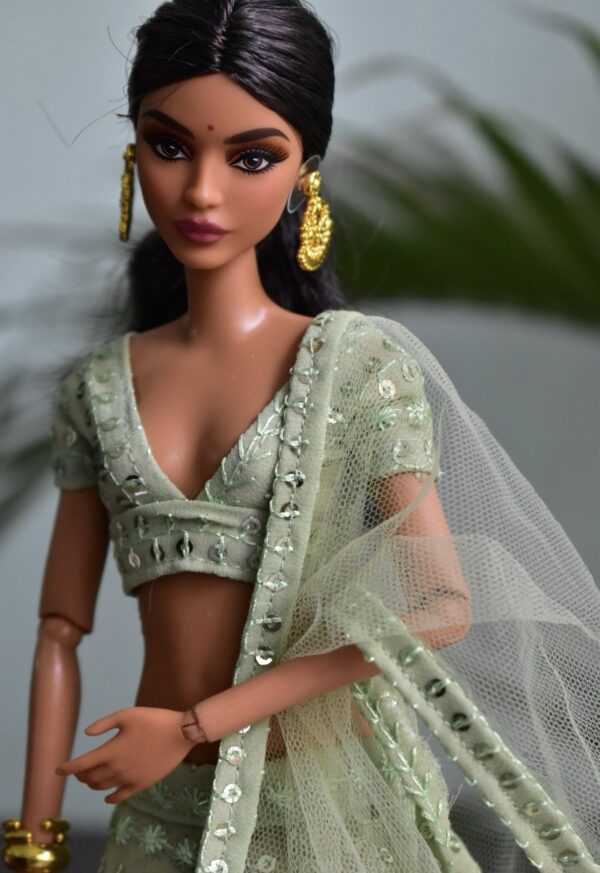 Embroidered Pastel green lehenga for Barbie doll
