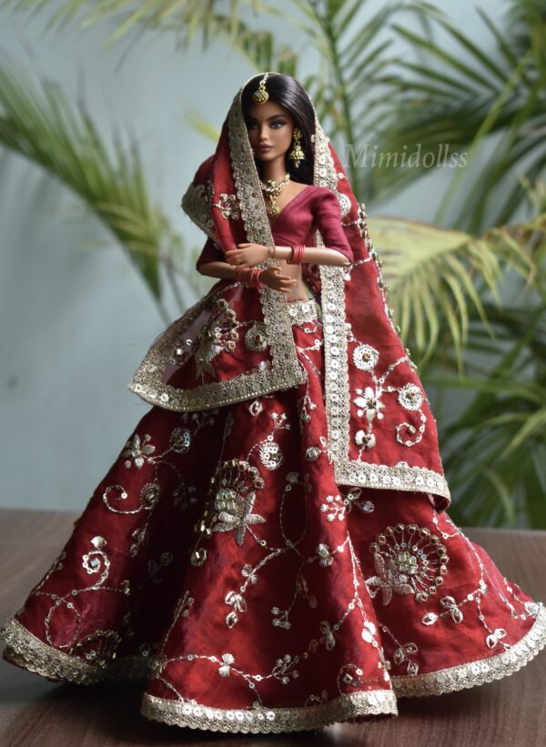 created-by-photogrid-376 Embellished maroon bridal lehenga for Barbie doll