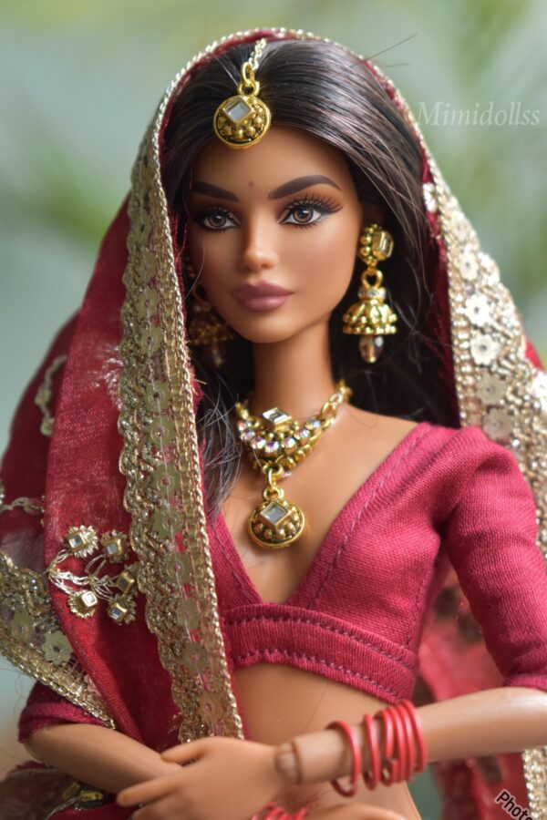 created-by-photogrid-374 Embellished maroon bridal lehenga for Barbie doll