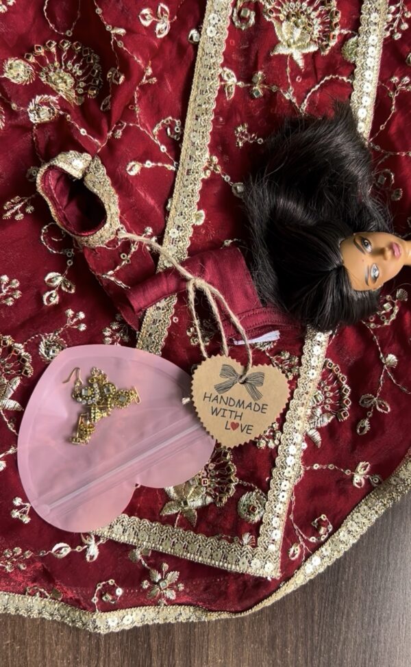 screenshot-496 Embellished maroon bridal lehenga for Barbie doll