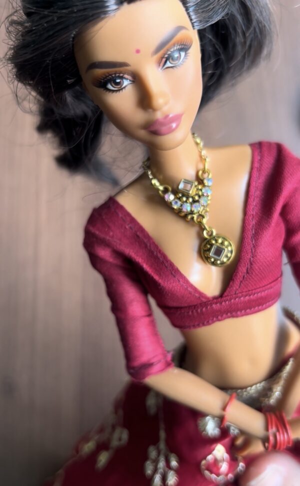screenshot-492 Embellished maroon bridal lehenga for Barbie doll