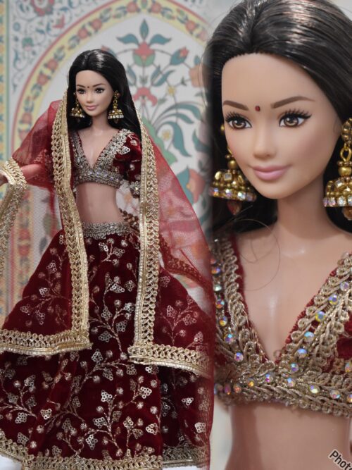 Embellished bridal lehenga for Barbie doll