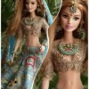 Embellished blue bridal lehenga for Barbie doll with jewellery