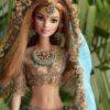 Embellished blue bridal lehenga for Barbie doll with jewellery