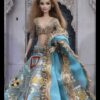 Embellished blue bridal lehenga for Barbie doll with jewellery