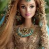 Embellished blue bridal lehenga for Barbie doll with jewellery