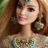 Embellished blue bridal lehenga for Barbie doll with jewellery