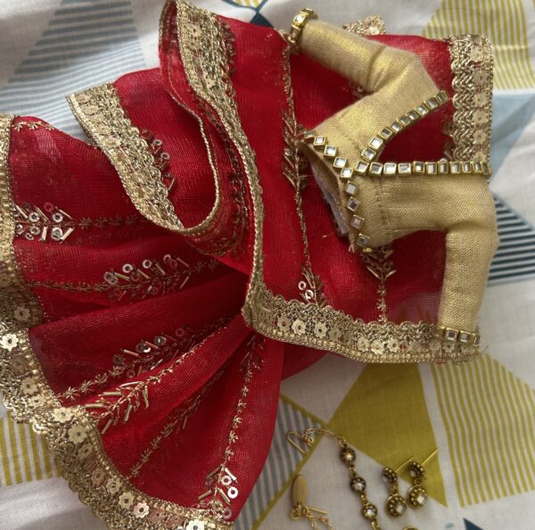 Embellished red bridal saree for Barbie doll