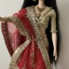 Embellished red bridal saree for Barbie doll