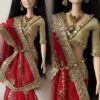 Embellished red bridal saree for Barbie doll