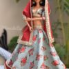 Embellished printed cotton lehenga for doll