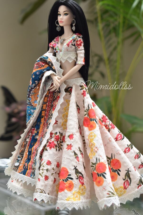 Embroidered floral lehenga for doll