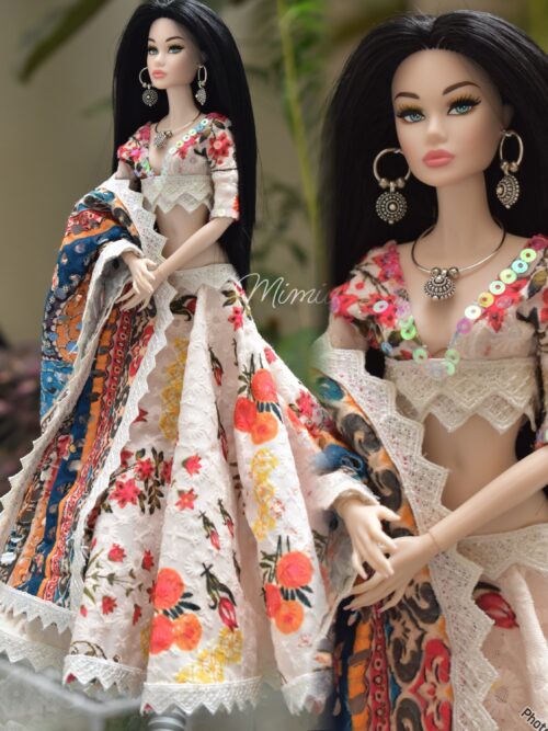 Embroidered floral lehenga for doll