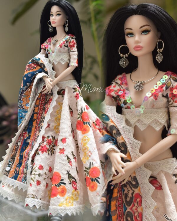 Embroidered floral lehenga for doll
