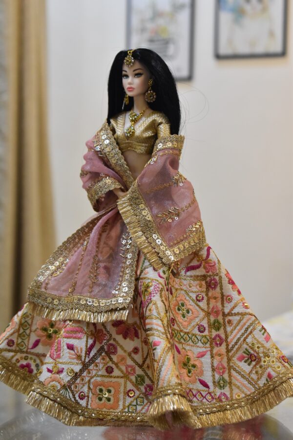 Embroidered bridal lehenga for doll