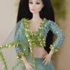 Teal green embellished lehenga for Barbie doll