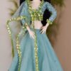 Teal green embellished lehenga for Barbie doll