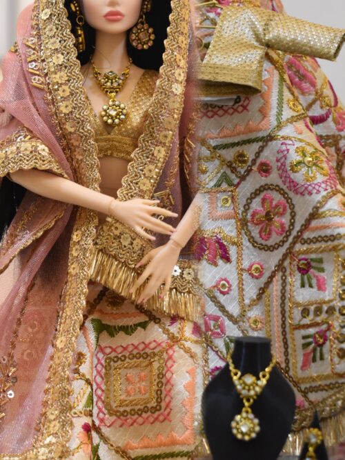 Embroidered bridal lehenga for doll
