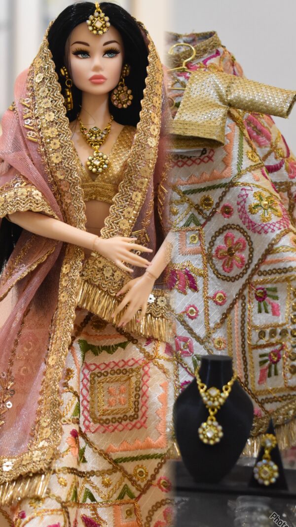 Embroidered bridal lehenga for doll