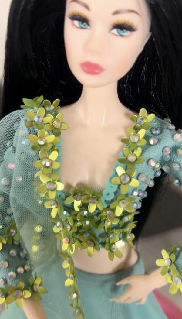 Teal green embellished lehenga for Barbie doll