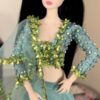 Teal green embellished lehenga for Barbie doll