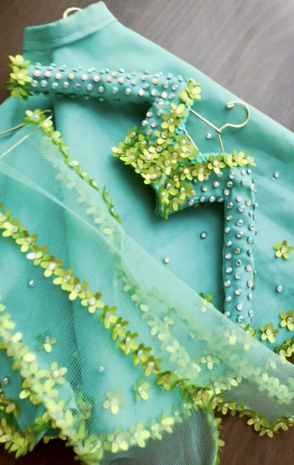 Teal green embellished lehenga for Barbie doll