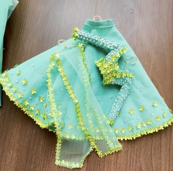 Teal green embellished lehenga for Barbie doll