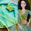 Teal green embellished lehenga for Barbie doll