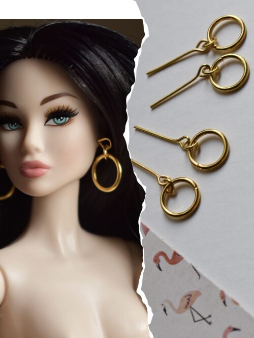 Gold hoop earrings for doll (set of 5)