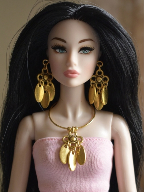 Gold charm necklace set for doll