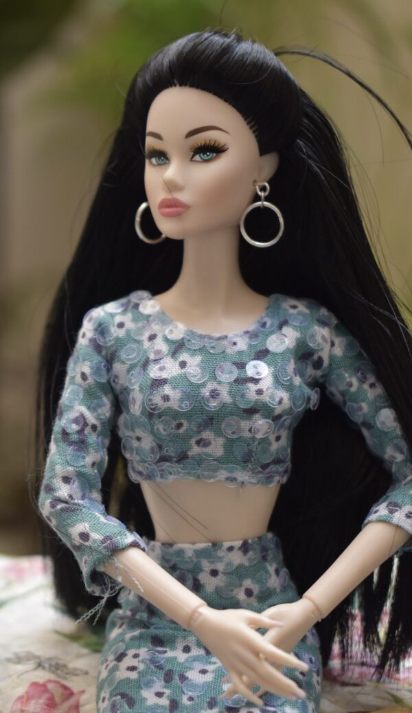 Teal floral dress for doll