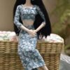 Teal floral dress for doll